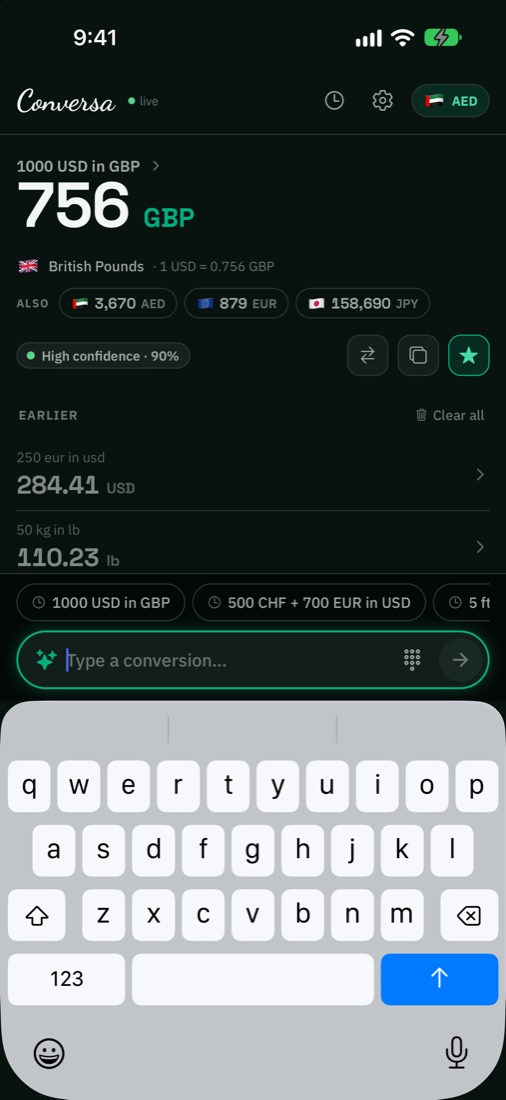 Conversa converting 1000 USD into GBP
