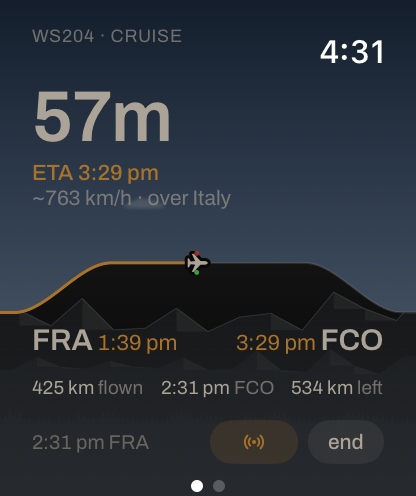 Apple Watch over the Alps by day