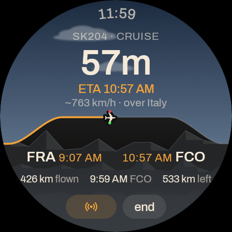 Cruising over the Alps by day, 57 minutes to Rome