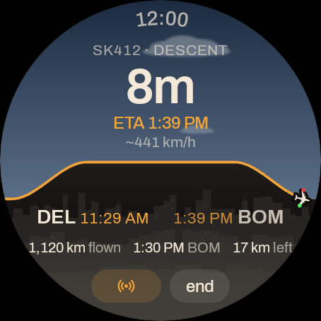 Descending into Mumbai over the city skyline, 8 minutes to landing