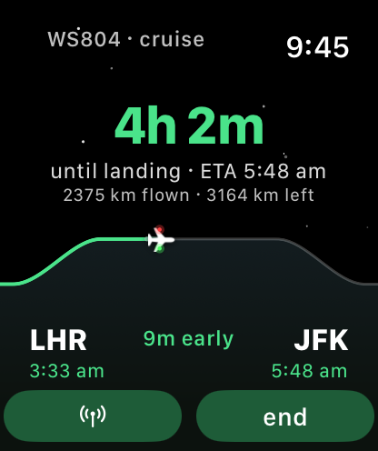 Night sky with stars during cruise, LHR to JFK