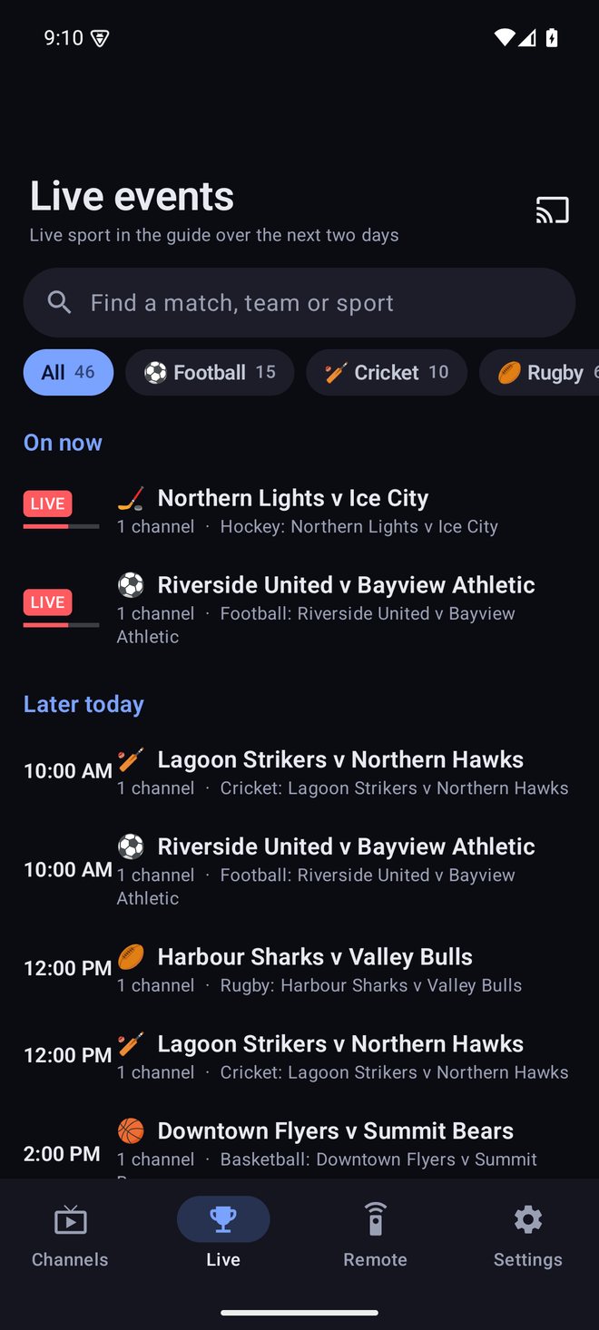 Phone live events list