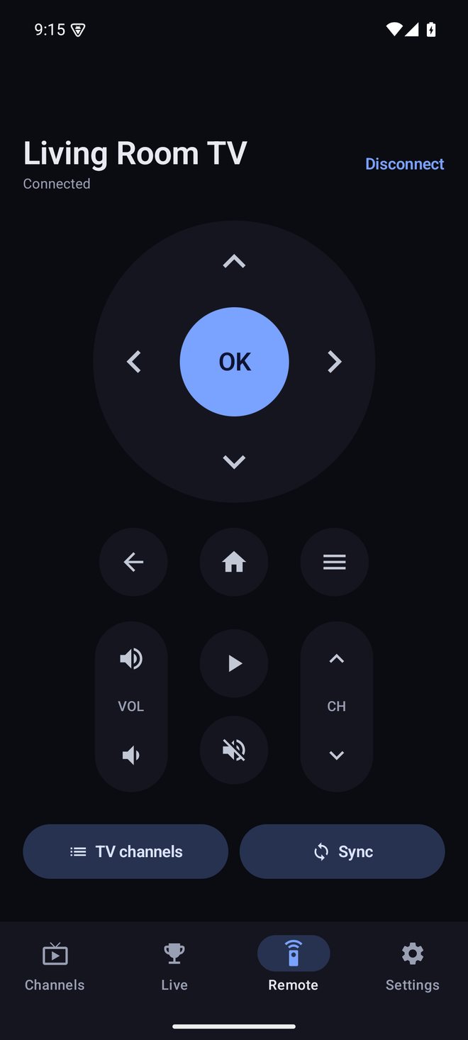 Phone remote connected to Living Room TV